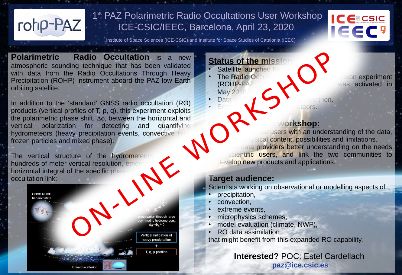 1st PAZ Polarimetric Radio Occultations User Workshop 1st PAZ Polarimetric Radio Occultations User Workshop